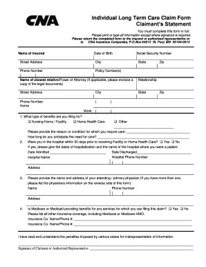 Individual Long Term Care Claim Form