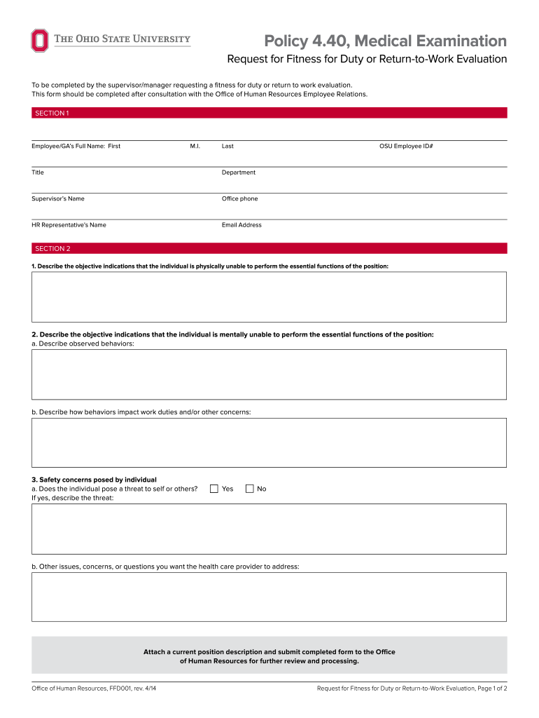  Request for Fitness for Duty or Return to Work Evaluation the Ohio State University Office of Human Resources Policy 4 40 Reques 2014-2024