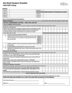 BLS Multi Student Checklist DOCX Edcor  Form