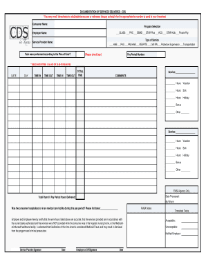 DOCUMENTATION of SERVICES DELIVERED CDS  Form