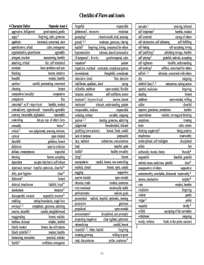 Character Defects List  Form