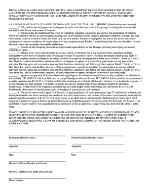 Shooting Range Waiver Template  Form