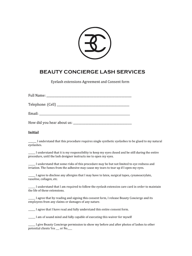 BEAUTY CONCIERGE LASH SERVICES  Form