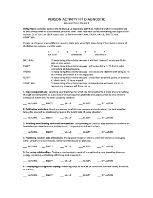 Person Activity Fit Diagnostic  Form