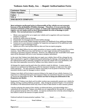 New York Auto Body  Form