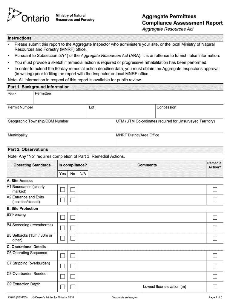 Aggregate Permittees Compliance Assessment Report Aggregate Resources Act Aggregate Permittees Compliance Assessment Report Aggr  Form