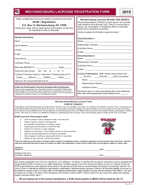 Registration Form the Mechanicsburg Area Senior High School