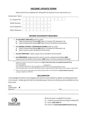 Income Update Form Diners Club Singapore