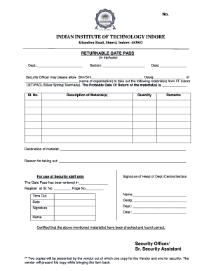 Returnable Gate Pass Format