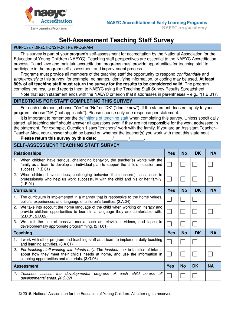 Naeyc Teacher Evaluation Forms