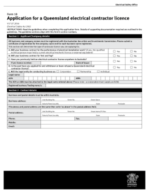 Form 18 Electrical Contractors Licence