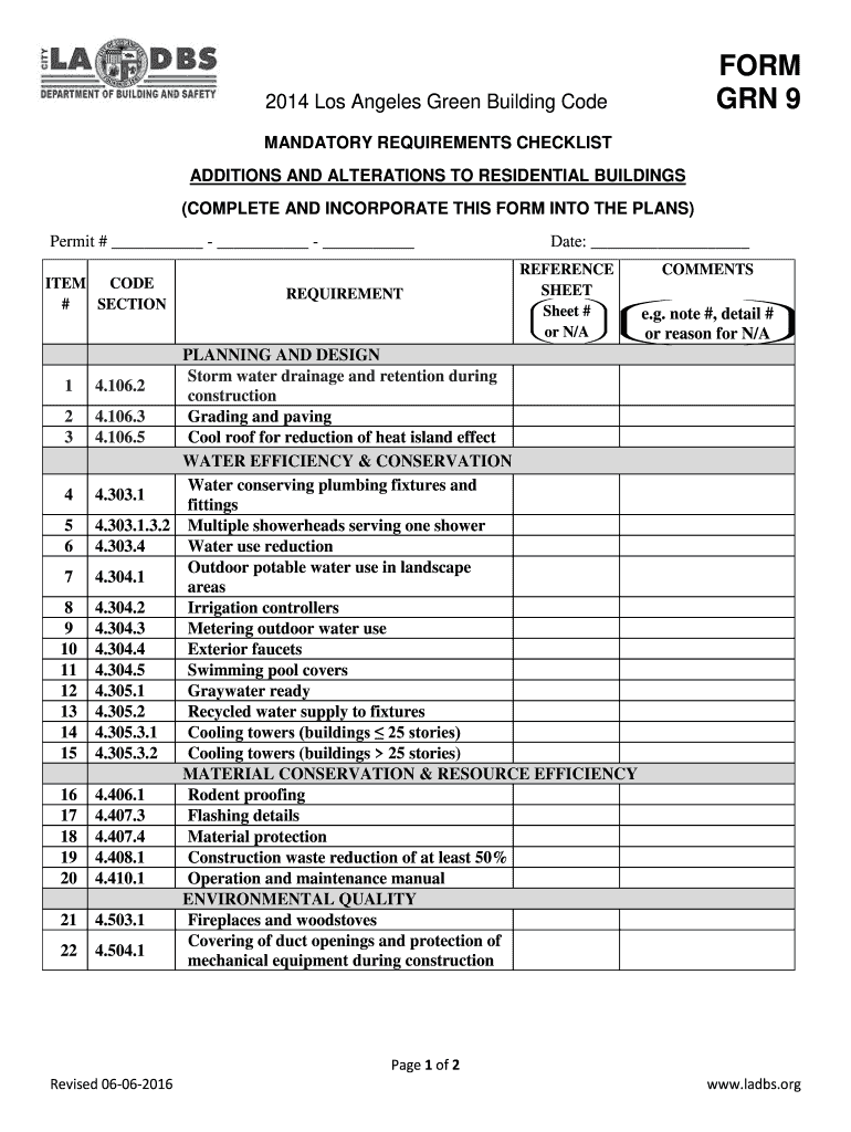  FORM GRN 9 LADBS 2016