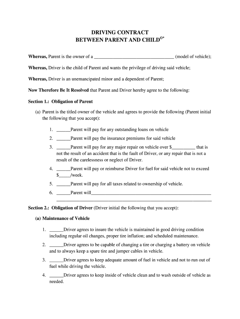 DRIVING CONTRACT  Form