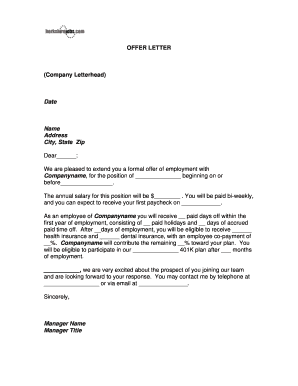 Offer Letter on Company Letterhead  Form