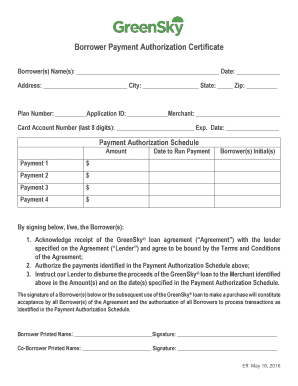  Borrower Payment Authorization Certificate 2016-2024