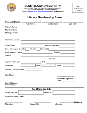 Library Membership Form Word Format