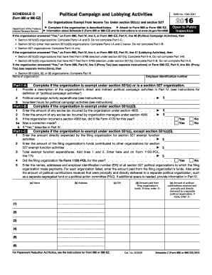  Form 990 or 990 EZ Schedule C Political Campaign and Lobbying Activities  Irs 2016