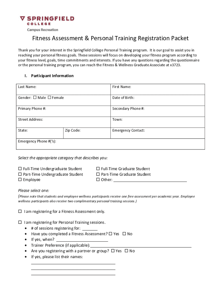  Fitness Assessment &amp; Personal Training Registratio 2015-2024