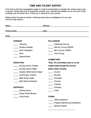 Church Interest Survey  Form