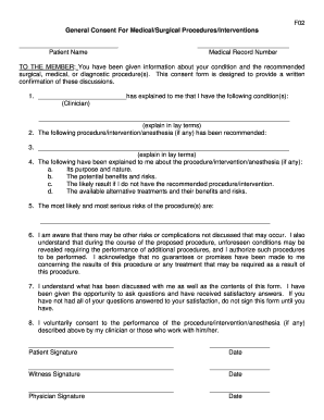 F02 Sample Form General Consent for Medical Surgical Procedures Interventions DOC