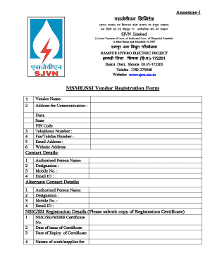 Sjvn Vendor Registration  Form