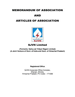 MEMORANDUM of ASSOCIATION and ARTICLES of Sjvn Nic  Form