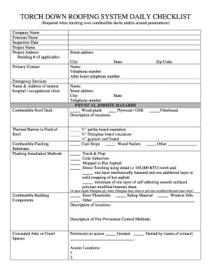 TORCH DOWN ROOFING SYSTEM DAILY CHECKLIST  Form