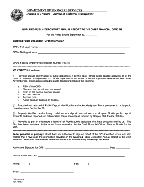 Qualified Public Depository Annual Report to the Chief Financial Officer QPD Annual Report of Florida Public Deposit Accounts  Form