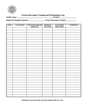 Grease Trap Maintenance Log  Form