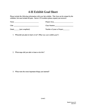 4 H Exhibit Goal Sheet Extension Iastate  Form