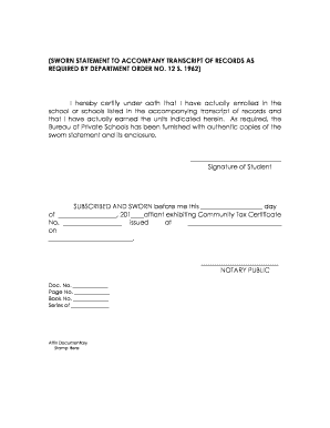 Teachers Sworn Statement of Attending School  Form