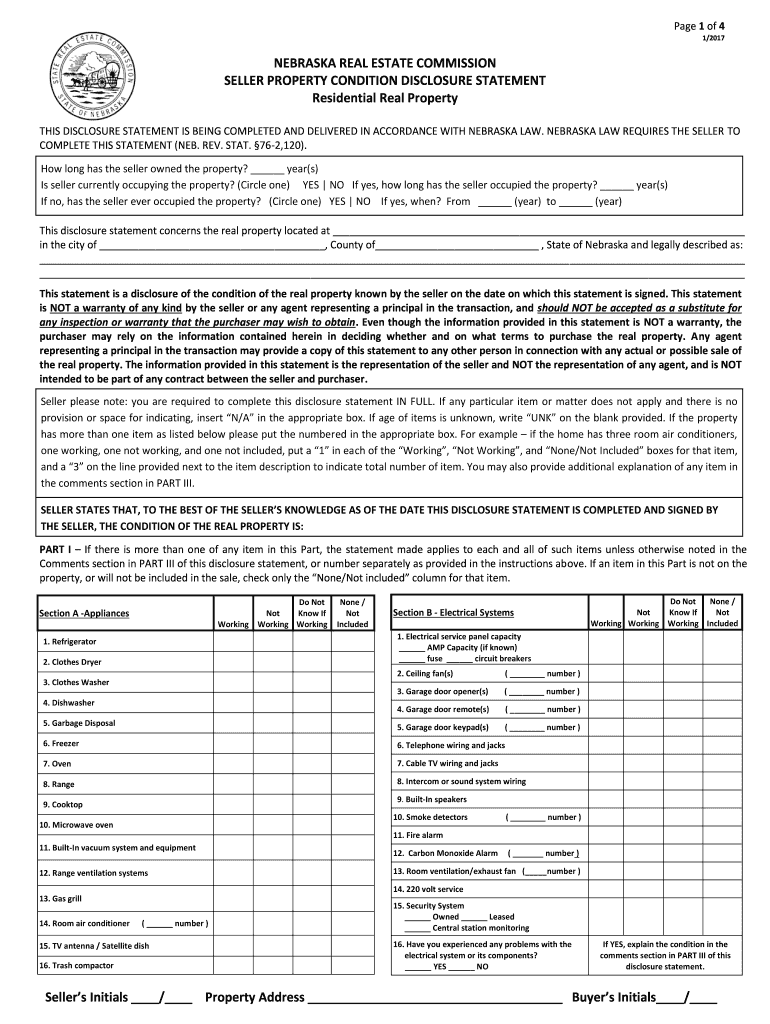  Nebraska Seller Disclosure Statement 2017-2024