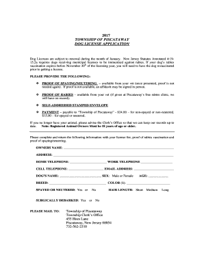 Piscataway Dog License  Form