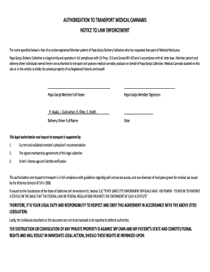 Authorization to Transport  Form