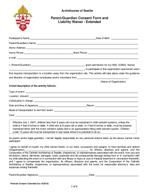 ParentGuardian Consent Form and Seattlearchdiocese