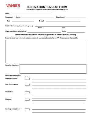 Please Return Completed Form to Facilities Vaniercollege 2015-2024