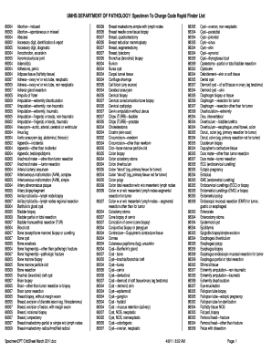 UMHS DEPARTMENT of PATHOLOGY Specimen to Charge Code Rapid Finder List  Form