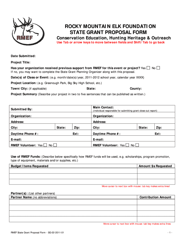  ROCKY MOUNTAIN ELK FOUNDATION STATE GRANT PROPOSAL FORM Rmef 2011-2024