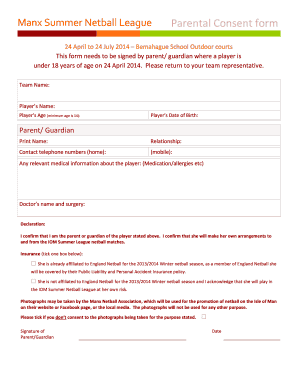 Netball Consent Form