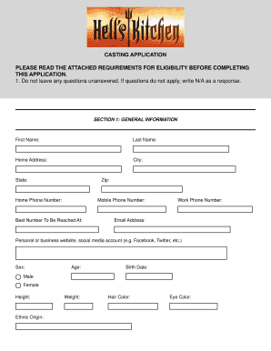 Hells Kitchen Application Form