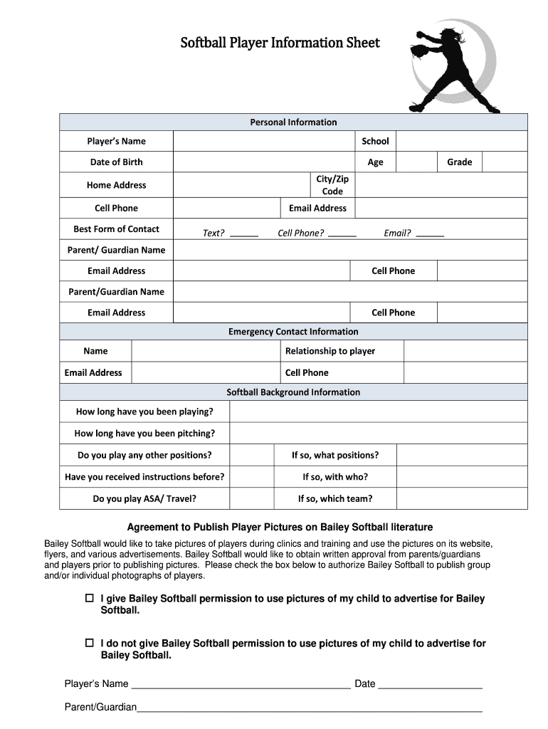 Softball Player Information Sheet