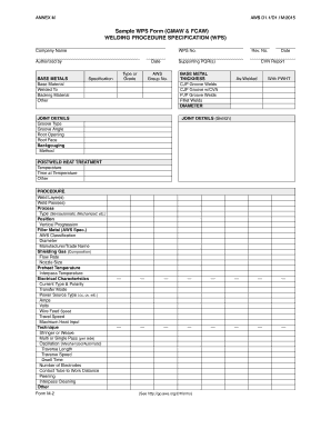 Sample WPS Form GMAW &amp; FCAW WELDING PROCEDURE Aws