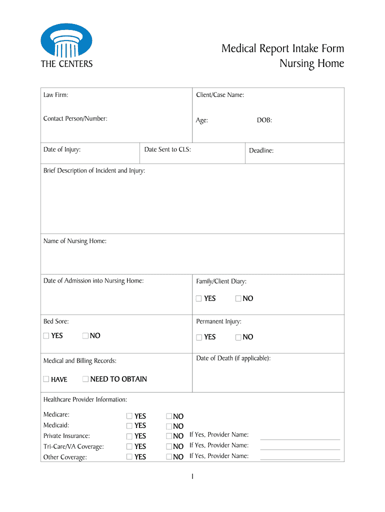 Get and Sign Medical Report Intake Form 
