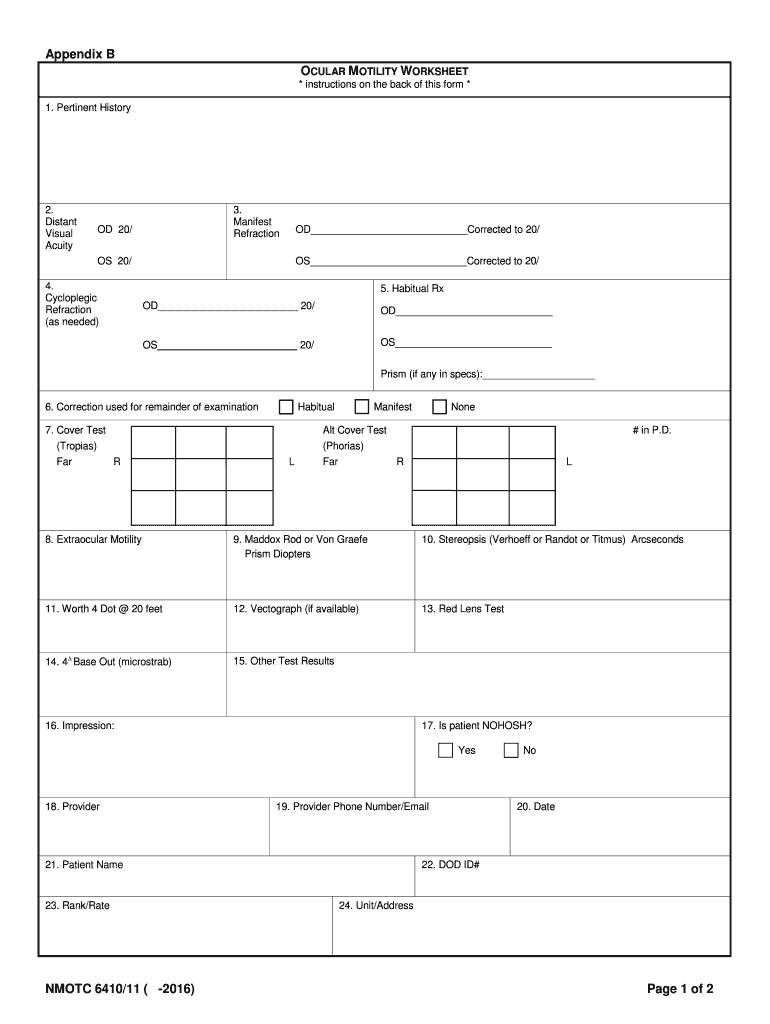 OCULAR MOTILITY WORKSHEET Med Navy  Form