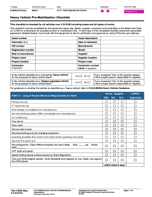 E C 8 0575a Heavy Vehicle Pre Mobilisation Checklist DOCX  Form