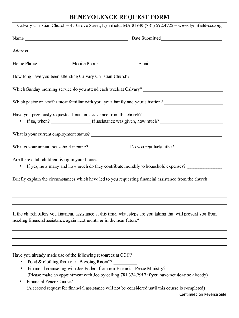Benevolence Request Form Jamie Booth