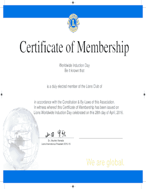 Lions Club Certificate Template  Form