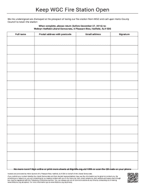 Keep WGC Fire Station Open Petition Signature Sheet to Print and Post Back to Us Signme Org  Form