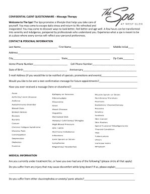Questionnaire Massage PDF  Form