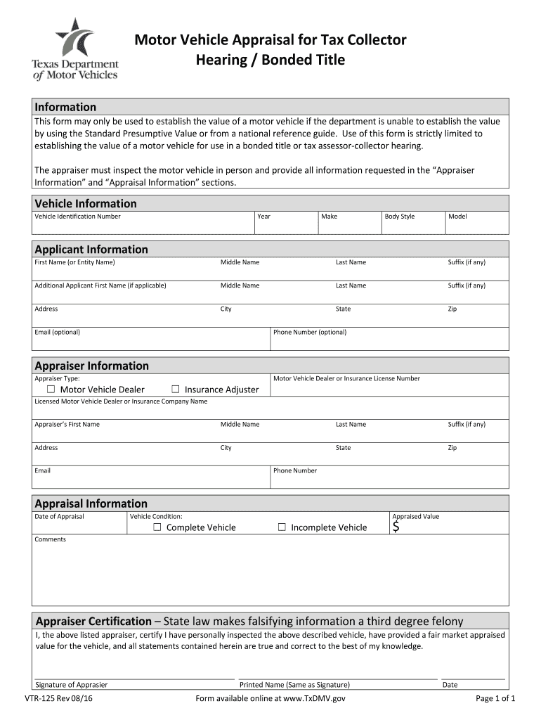  Motor Vehicle Appraisal for Tax 2016-2024